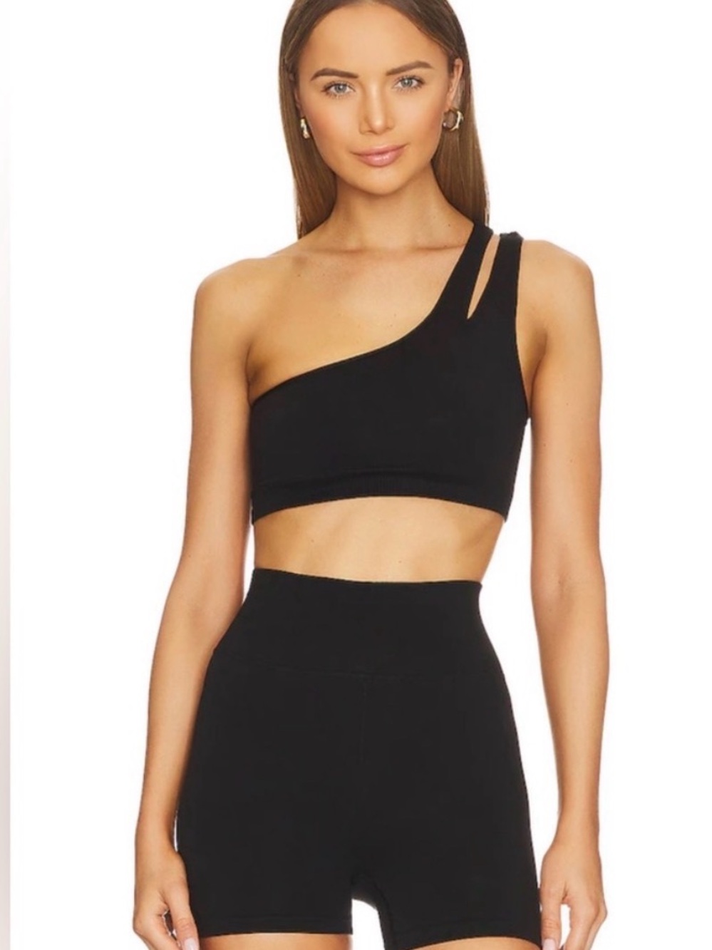 Camila Coelho Black One-Shoulder Cutout Sports Bra